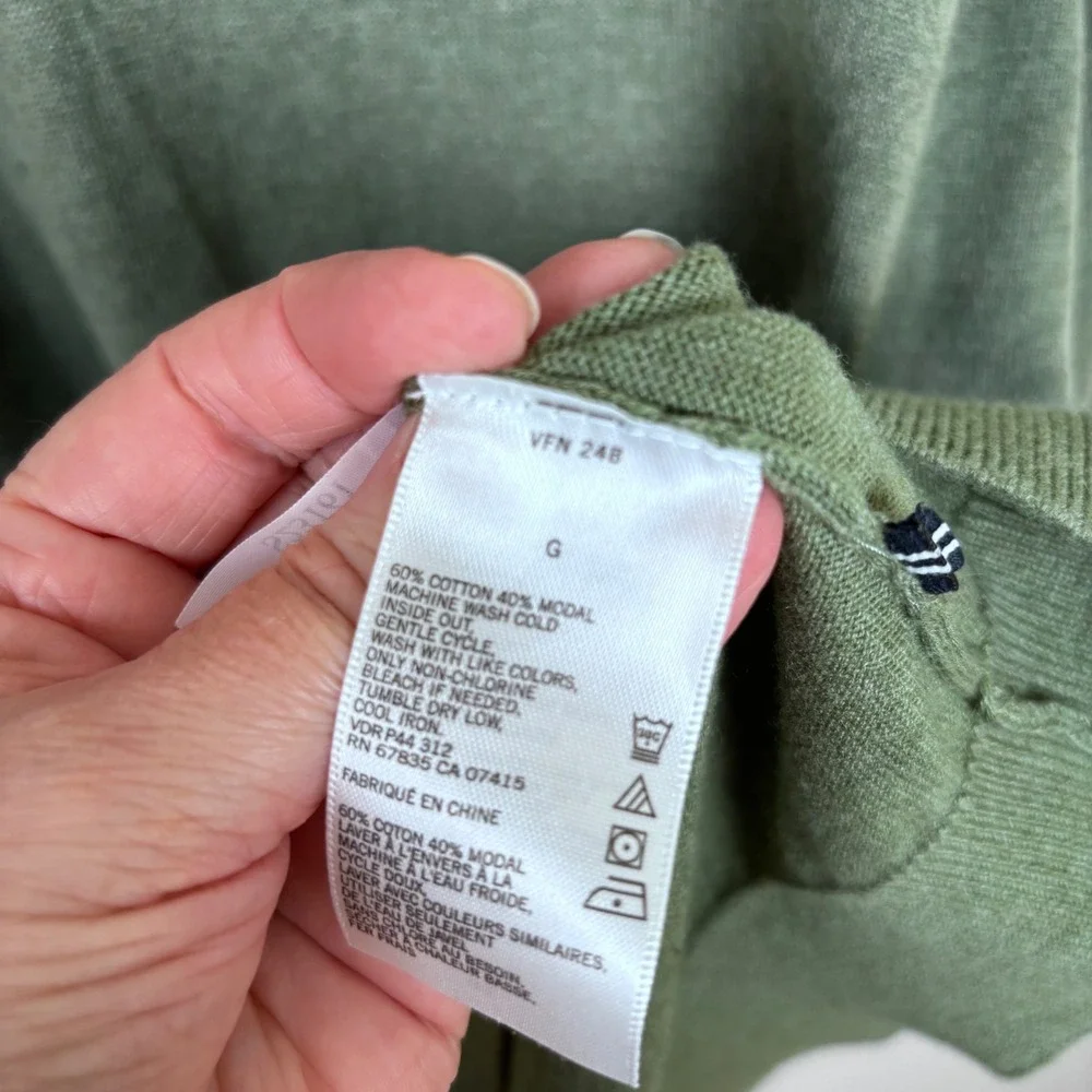 Nautica V-Neck Men's Sweater Luxury Performance Cotton Blend Olive Green Large‎